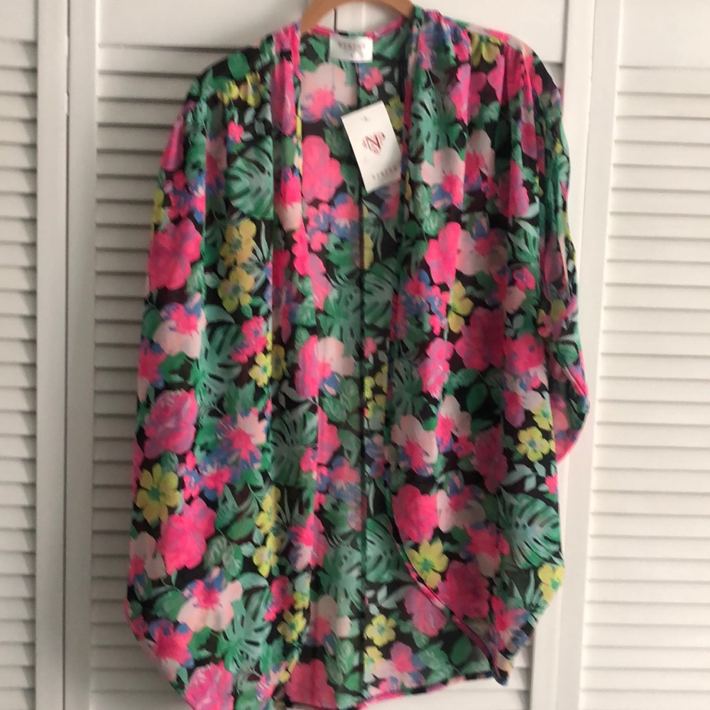 NYMPHE Floral Swim Coverup - Pink, Green, Black